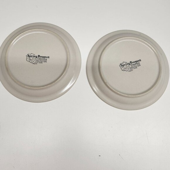 2- Stoneware 6" Dessert Cake Bread Plates, Spring Bouquet Yellow Flowers Green F - Picture 3 of 4